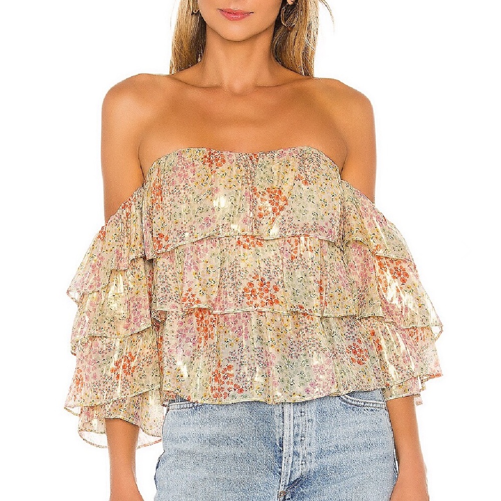 Lovers + Friends NWT Revolve Ocean Eyes Top in Lurex Floral Size Small